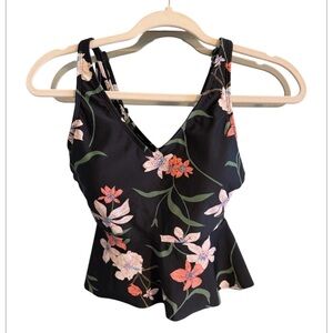 Shade & Shore NWT Women’s Black Floral V-Neck Tankini Top Size XS (0-2)